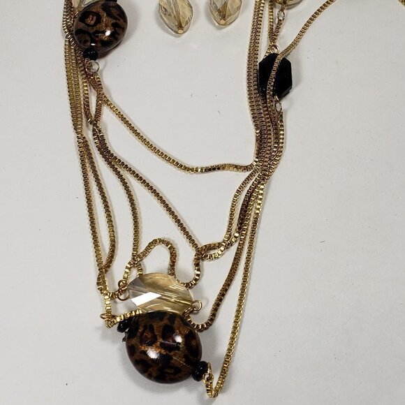 Layered Beaded Gold tone Long Necklace W/ matching Earrings - Women Jewelry - Picture 5 of 11